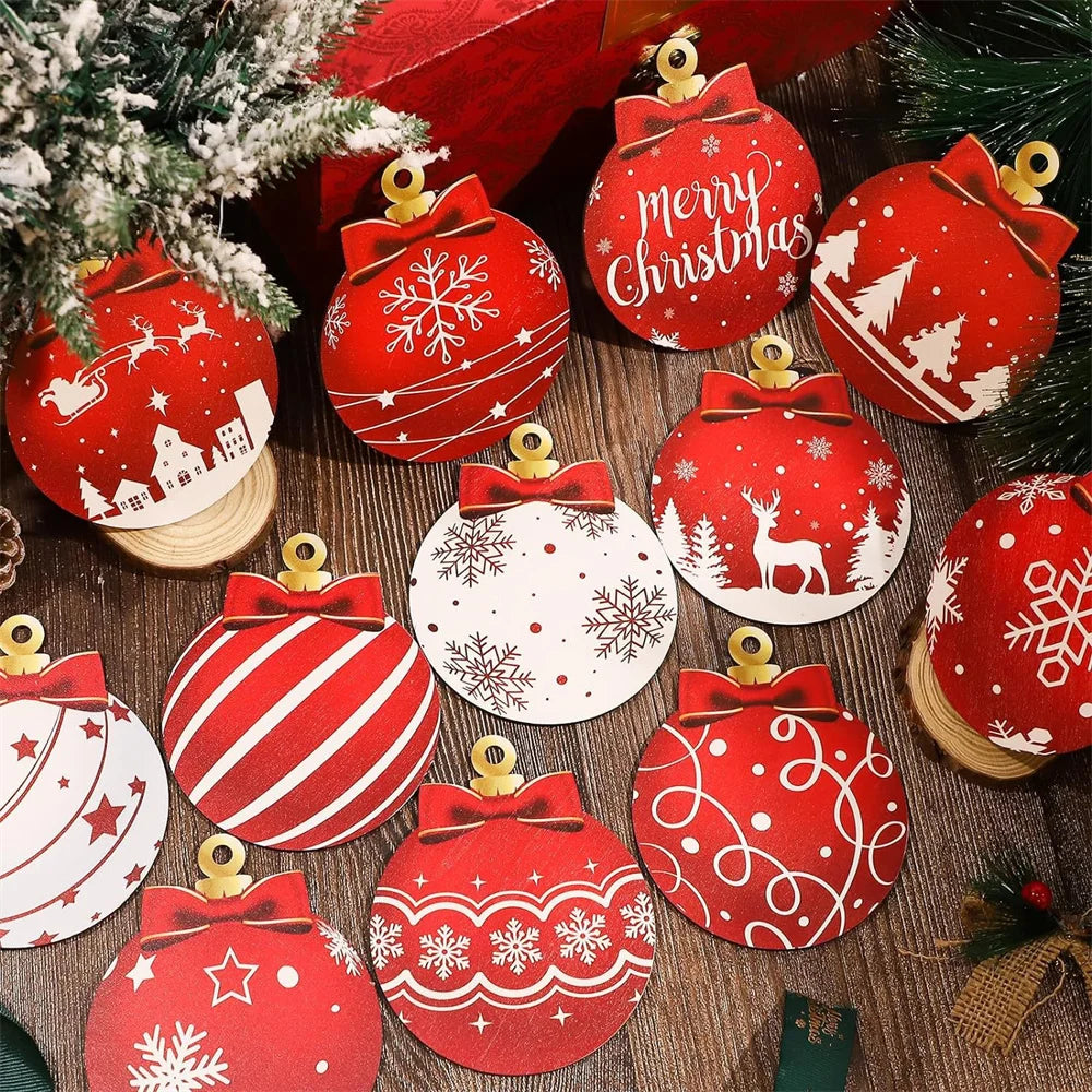 Christmas Wooden Ornament Hanging Decorations Xmas Ball Snowman Pendant DIY Christmas Tree Craft Decor for Home New Year Gifts