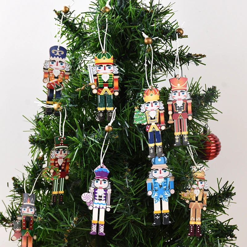 9pcs Christmas Nutcracker Soldier Wooden Pendant Xmas Tree Hanging Ornament 2024 Navidad Decoration for Home 2025 New Year Gifts