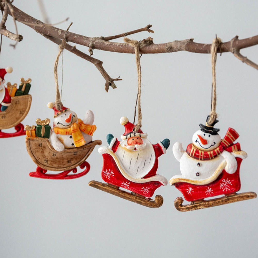 Christmas Retro Figurines Ornament Santa Claus Snowman Sleigh Tree Resin Decoration for Fairy Garden Doll House Home Decor