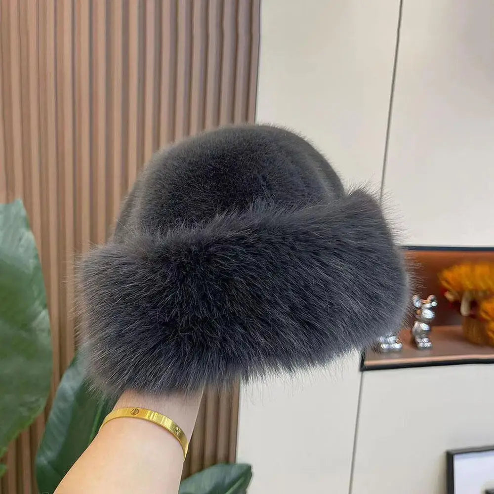 Winter Plush Hat Women Thickened Warm Bucket Hats For Women Men Simple Imitation Fur Ear Protection Cap Windproof Fisherman Cap