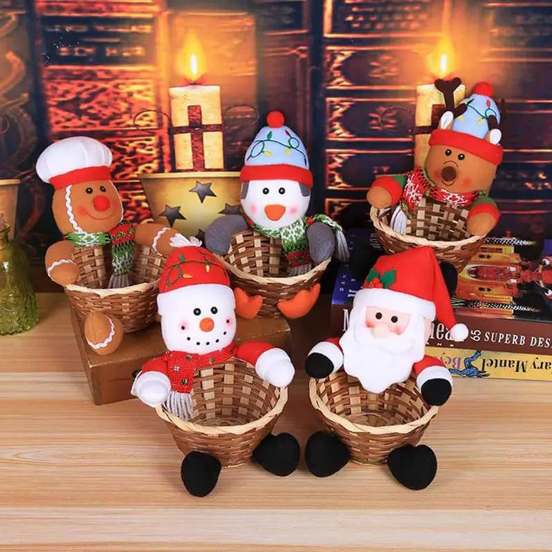 Christmas Candy Bowl Basket Christmas Table Decor Candy Holder Christmas Candy Storage Basket with Gingerbread Man Penguin Deer