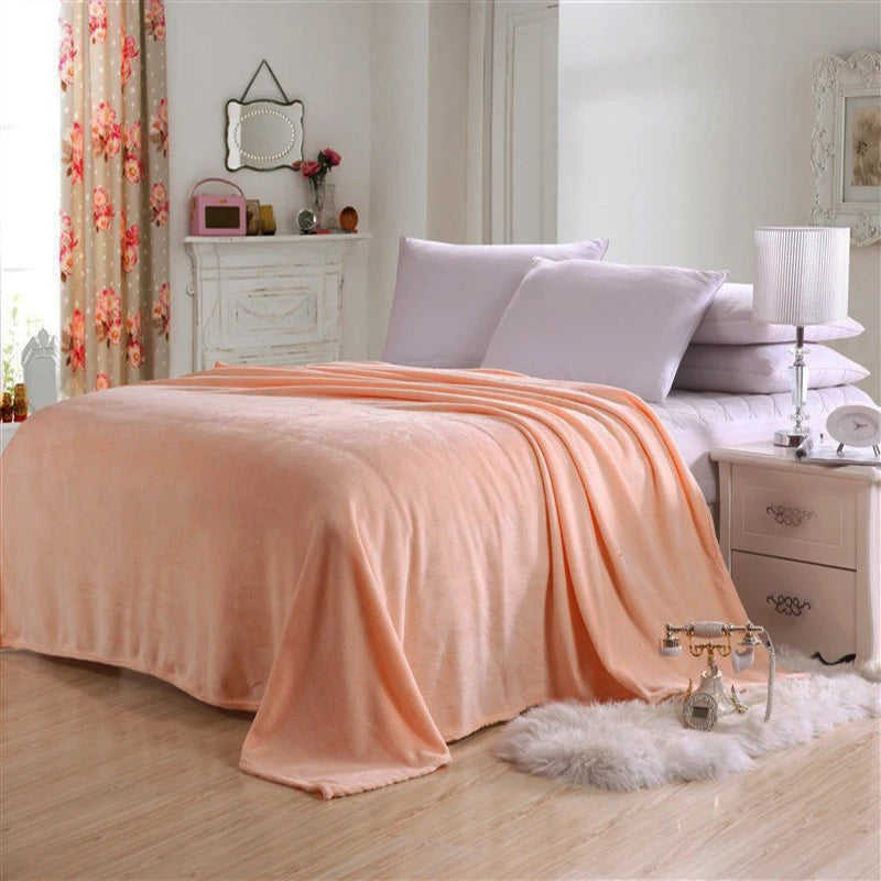 230GSM Coral Fleece Flannel Blankets For Beds Solid Blue Pink Soft Warm Thin Bedspread Sofa Cover Faux Fur Plaid Blanket