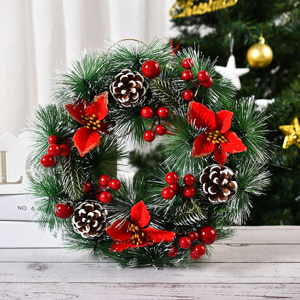 Christmas Wreath Artificial Pinecone Red Berry Garland Hanging Ornaments Front Door Wall Decorations Merry Christmas Tree Wreath