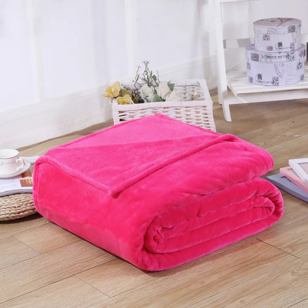 230GSM Coral Fleece Flannel Blankets For Beds Solid Blue Pink Soft Warm Thin Bedspread Sofa Cover Faux Fur Plaid Blanket