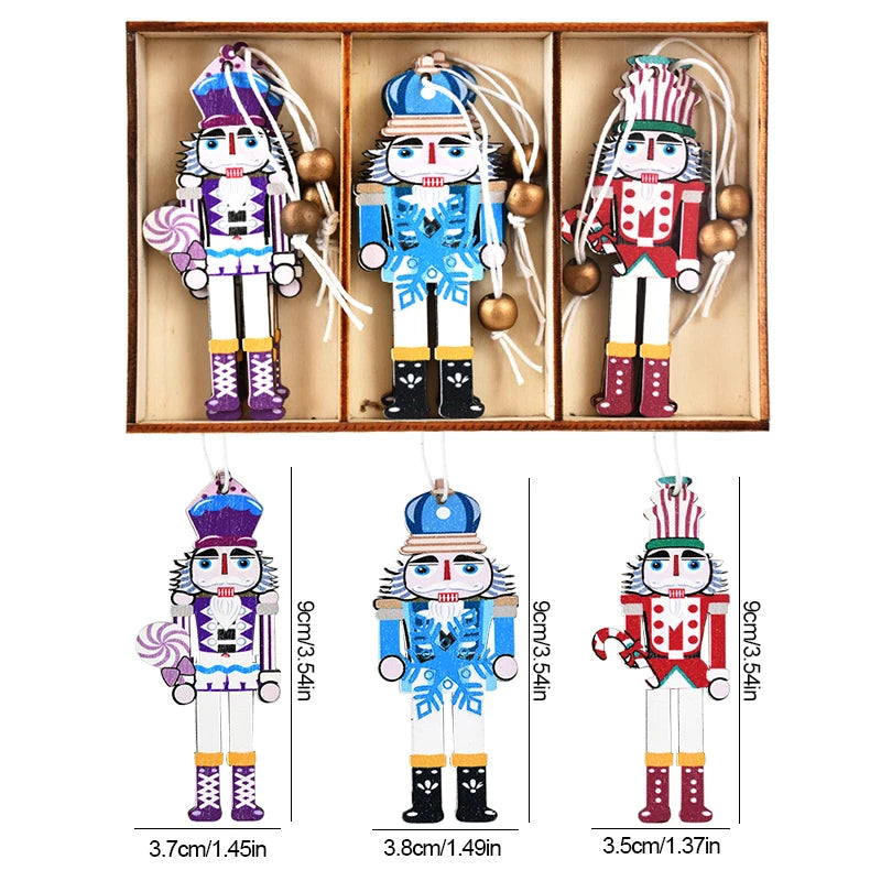 9Pcs Christmas Wooden Ornaments Nutcracker Soldier Xmas Tree Hanging Pendant 2024 Christmas Home Decorations New Year 2025 Gift