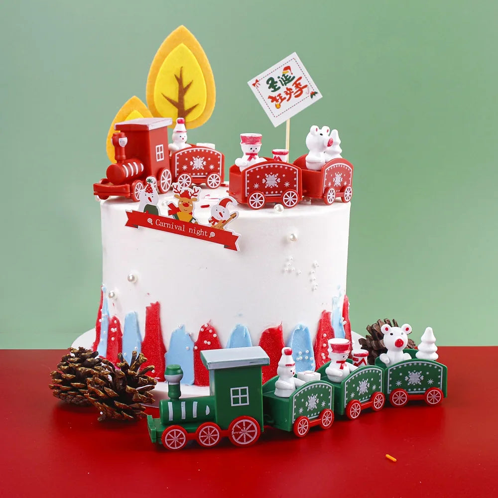 Merry Christmas Train Plastic Ornaments Christmas Cake Decoration for Home 2023 Xmas Kids Gift Navidad Party Happy New Year 2024