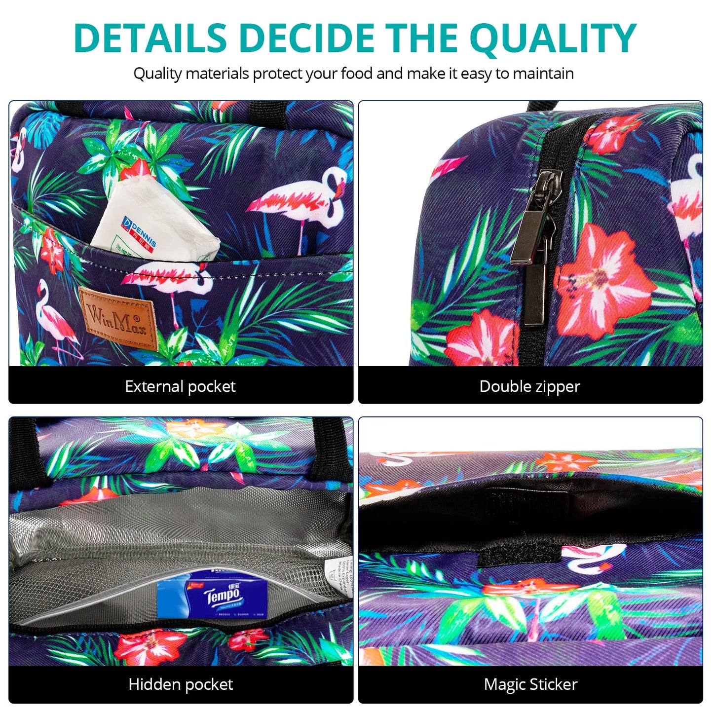 Lunch Box Thermal Bag Portable Waterproof Durable Wide Opening Suitable for Women's Work or Family Picnics