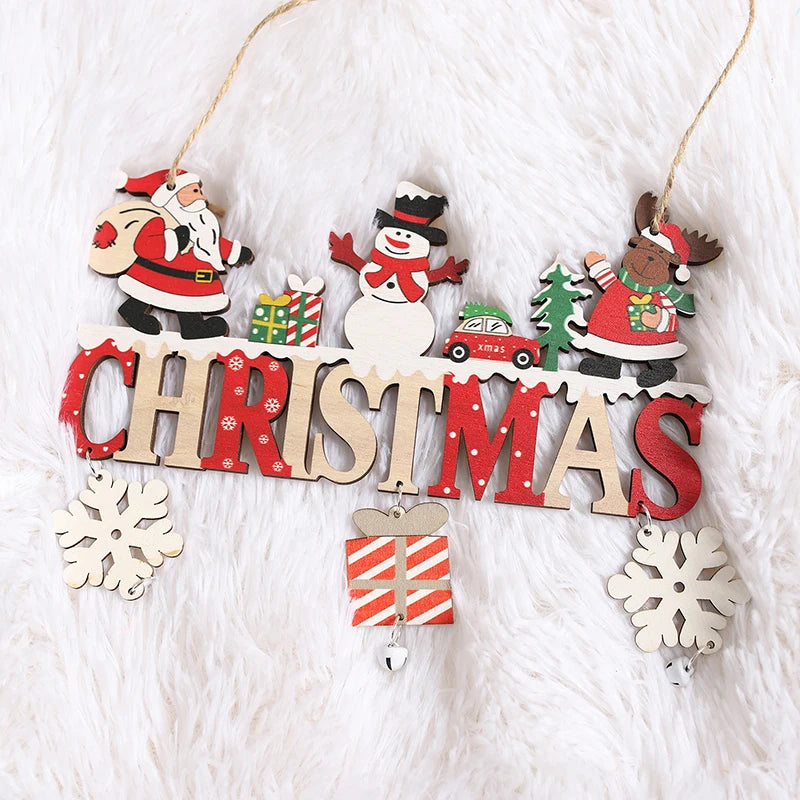 Wooden Christmas Hanging Pendants Gnome Santa Claus Merry Christmas Decoration for Home Xmas Tree Ornaments 2024 New Year Gifts