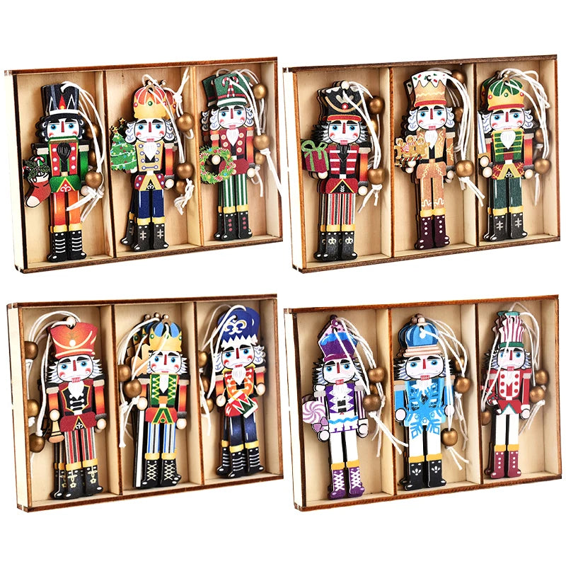 9Pcs Christmas Wooden Ornaments Nutcracker Soldier Xmas Tree Hanging Pendant 2024 Christmas Home Decorations New Year 2025 Gift