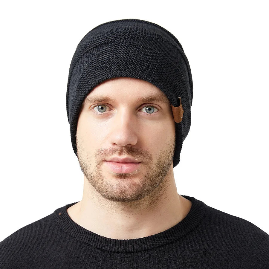 New Unisex Slouchy Winter Hats Add Fur Lined Men And Women Warm Beanie Cap Casual Label Decor Winter Knitted Hats