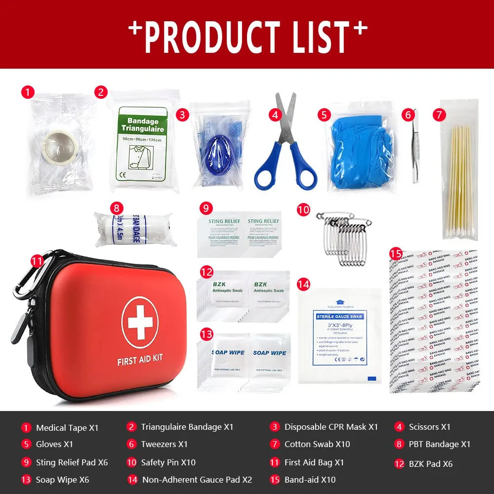 Complete Portable Emergency Medical First Aid Kit Bag Storage Box For Household Outdoor Travel Camping Equipment Medicine