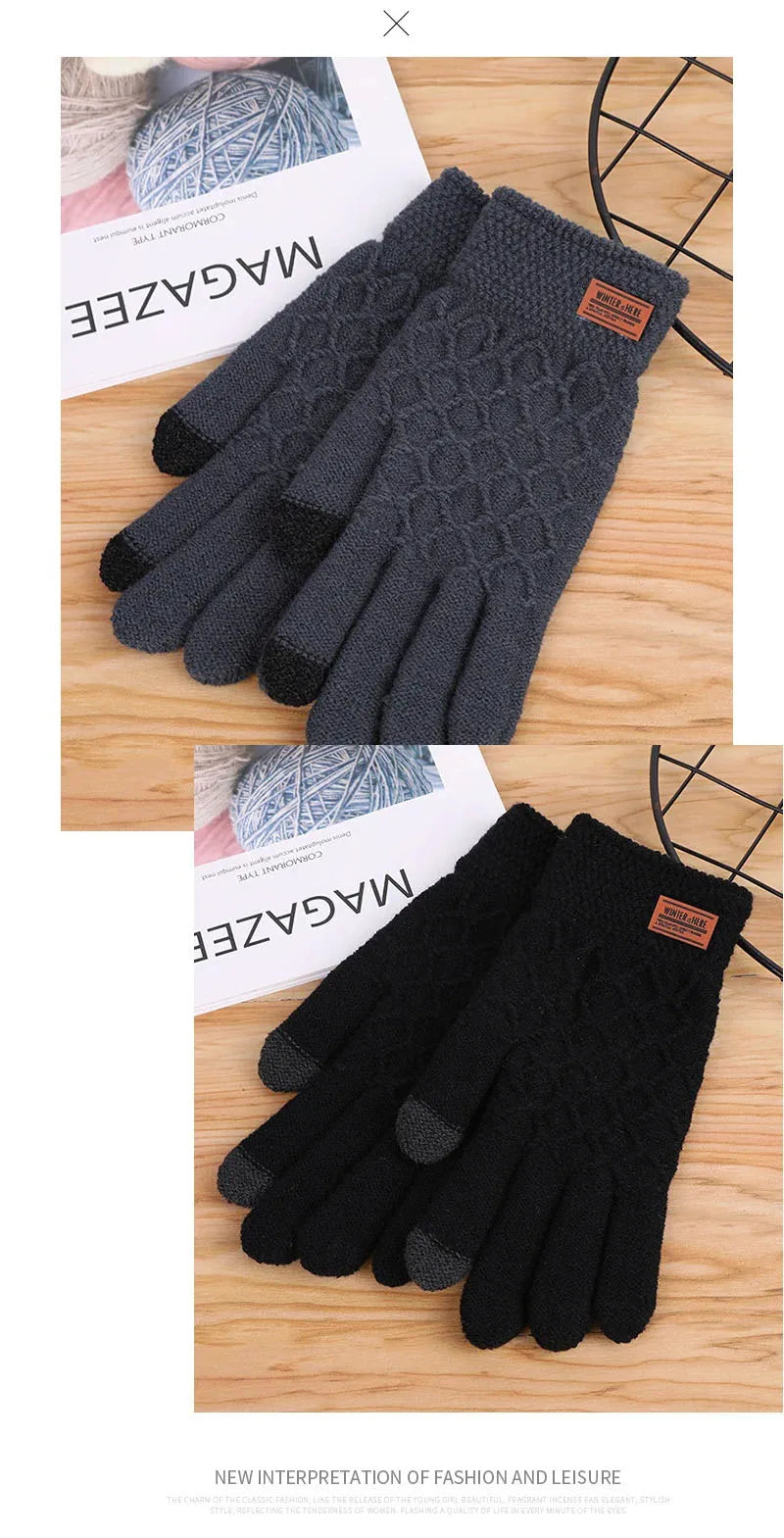 Autumn Winter Version of The Touch Screen Knitted Wool Plus Velvet Thickening Outdoor Riding Gloves for Men Accessories Gifts