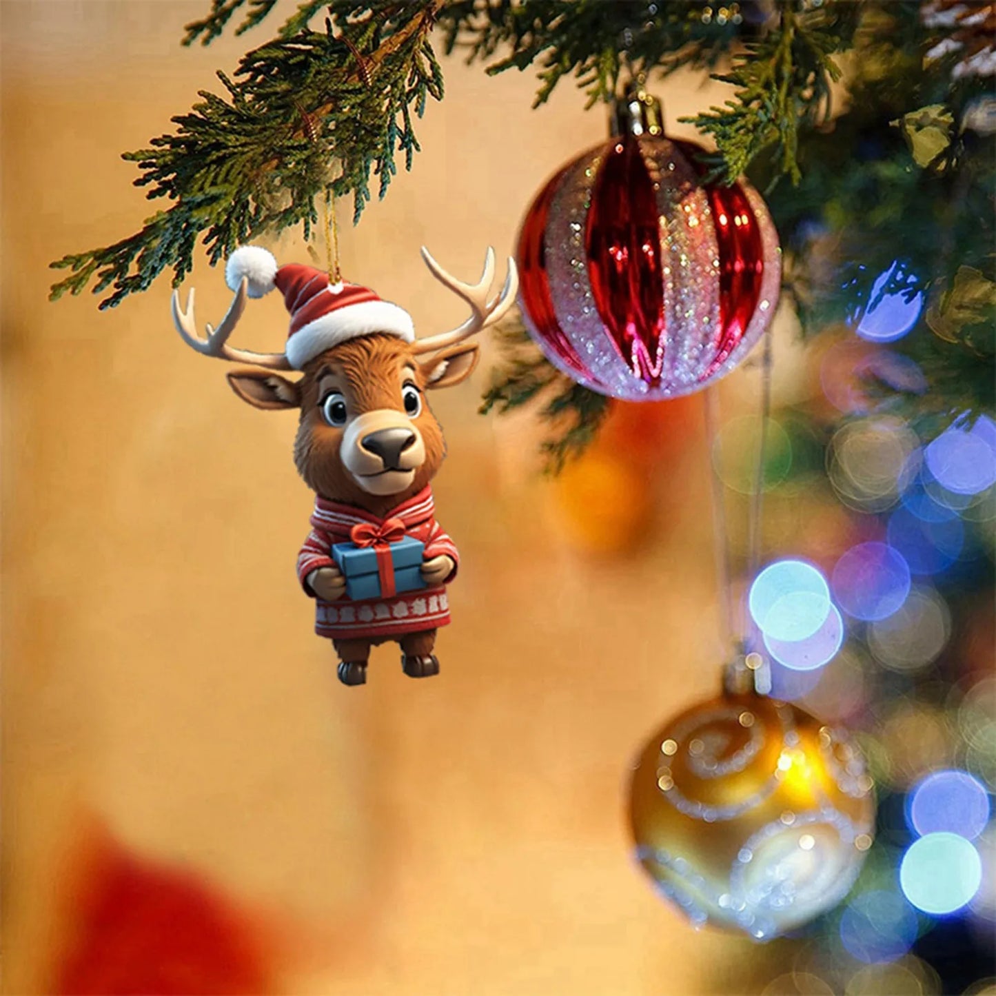 Cartoon Christmas Deer Car Hanging Decor Christmas Tree Pendant 2023 Home Xmas Party Decoration For 2024 New Year Decor Gifts