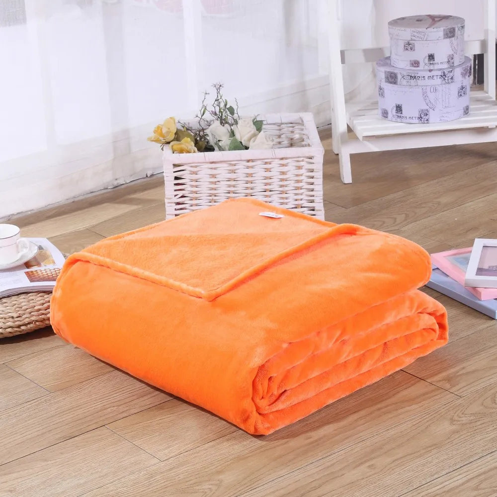 230GSM Coral Fleece Flannel Blankets For Beds Solid Blue Pink Soft Warm Thin Bedspread Sofa Cover Faux Fur Plaid Blanket