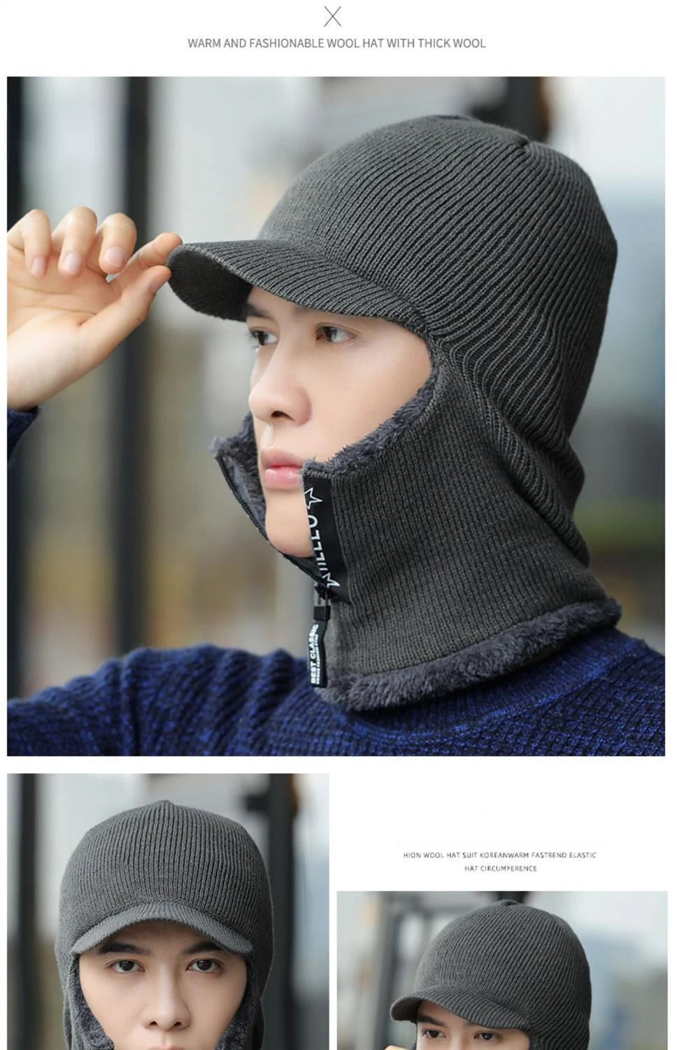 Winter Men Outdoor Ear Protection Warm Thick Plush Wool Hat Women Soft One Piece Hat Scarf  Female Fashion Prevent Cold Wind Hat