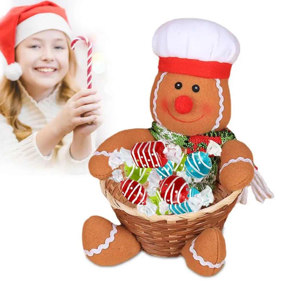 Christmas Candy Bowl Basket Christmas Table Decor Candy Holder Christmas Candy Storage Basket with Gingerbread Man Penguin Deer