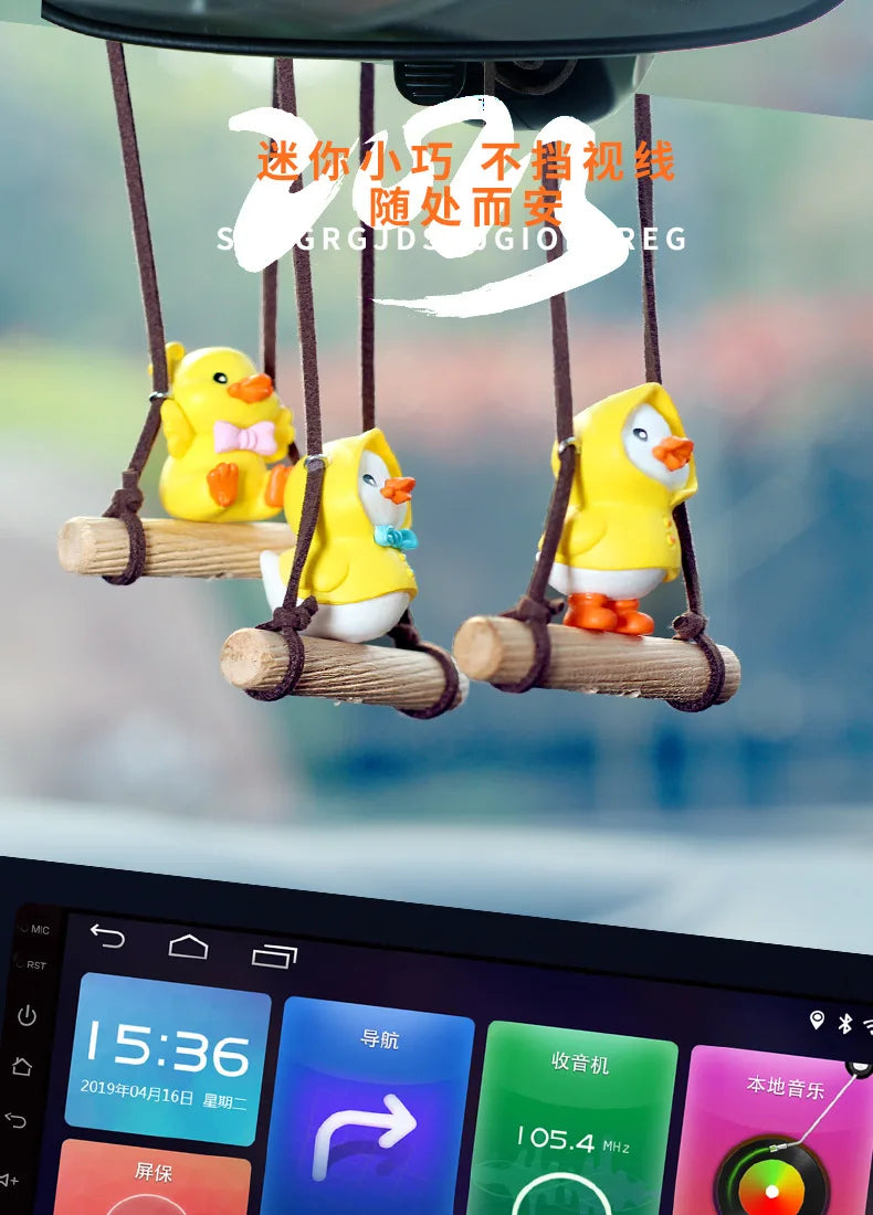 Anime Figure Swing Duck Model Decor Little Yellow Duck Auto Rearview Mirror Hanging Pendant Cute Car Ornaments Accessories Gifts