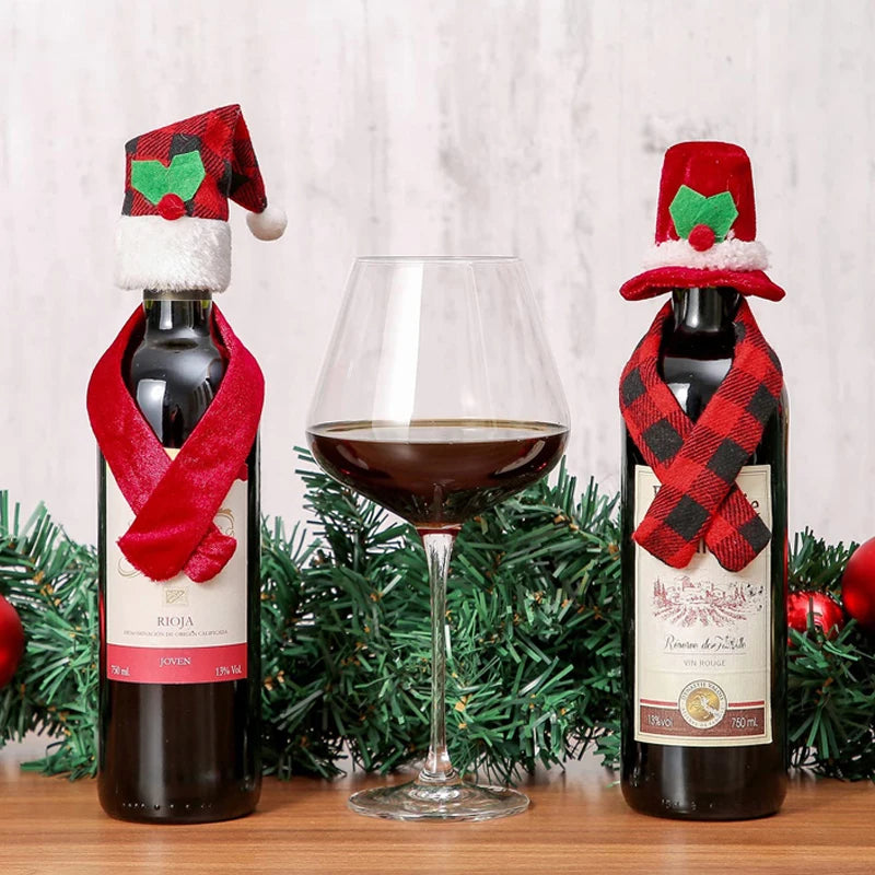 Creative Christmas Wine Bottle Set Golden Velvet Dress Wine Bottle Covers Sleeve Santa Snowman Xmas New Year Dinner Table Decor