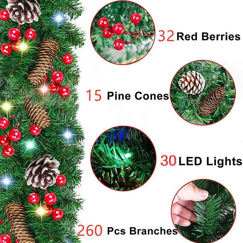 2.7M Christmas Wreath LED Garland Decoration Rattan Garlands Decorative Green Artificial Xmas Tree Rattan Banner