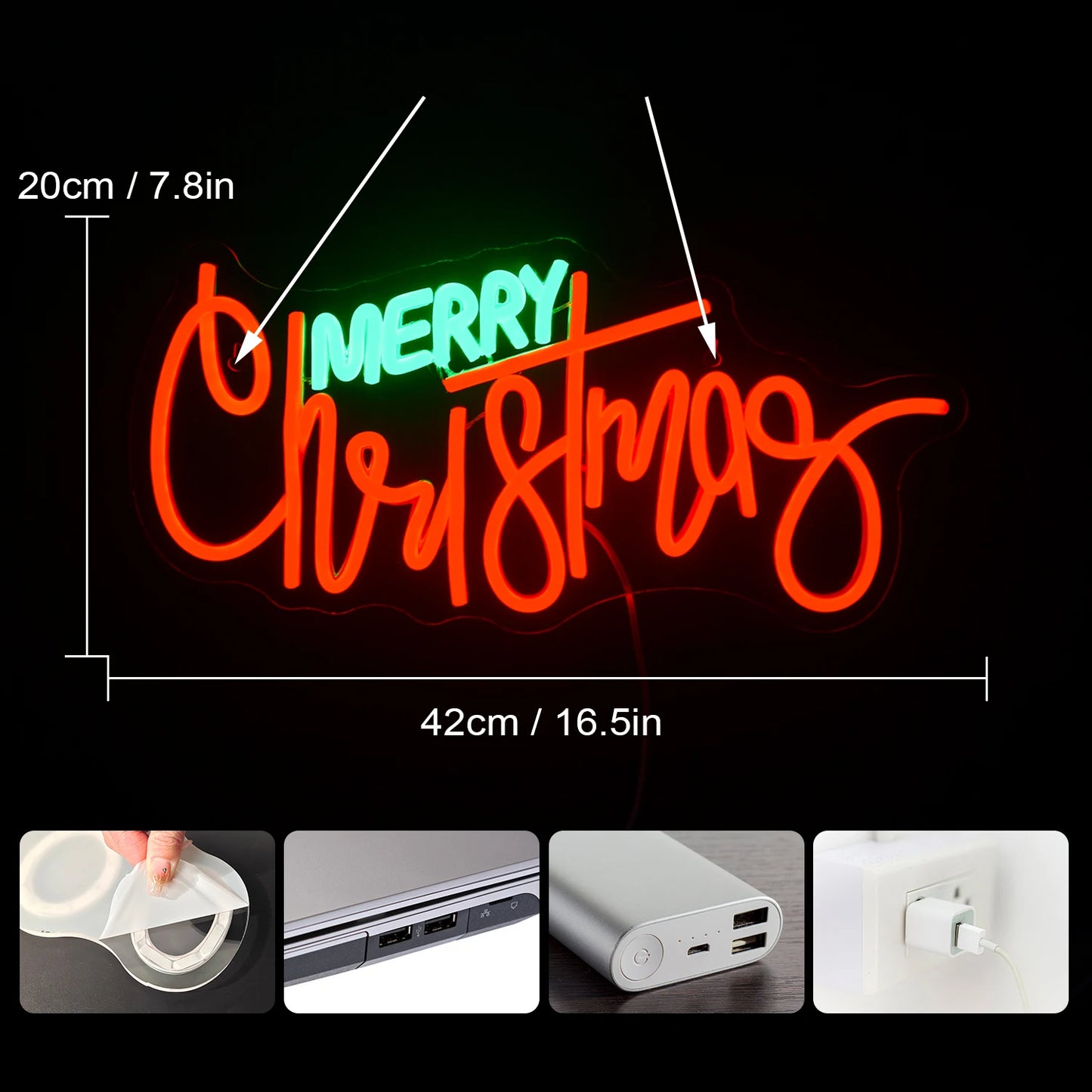 Merry Christmas Neon Sign Red Green LED Lights With Small Decor Dimmable Room Decoration For Festival Home Party Wall Lamp Signs