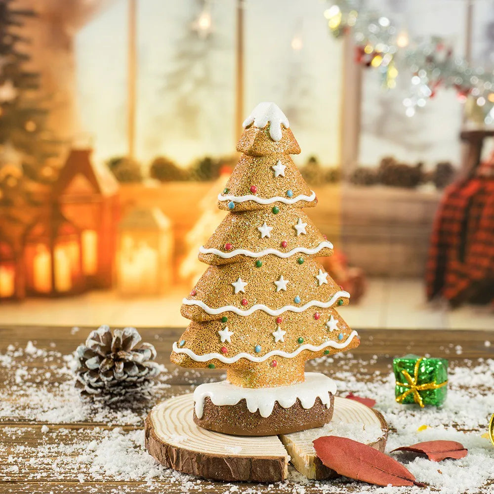 Vilead 15cm Resin Gingerbread Christmas Tree Figurines Holiday Decoration Accessories Xmas Gift Table Bookcase Room Decor Object