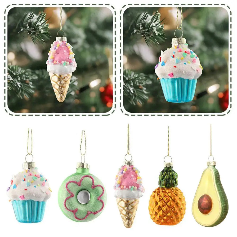 Christmas Tree Decorations Avocado Fruit Pineapple Cupcake Donut Ice Cream Xmas Tree Hanging Pendant New Year Ornament