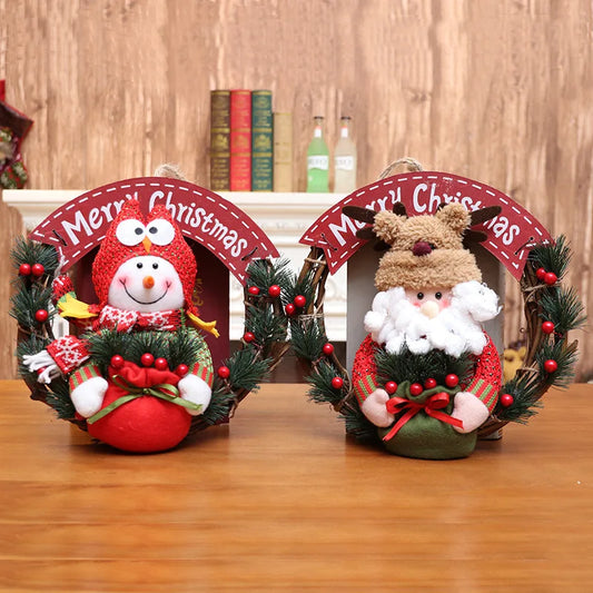 Elk Snowman Rattan Circle Christmas Flower Wreath Shopping Mall Window Christmas Tree Christmas Decorations Children's Doll