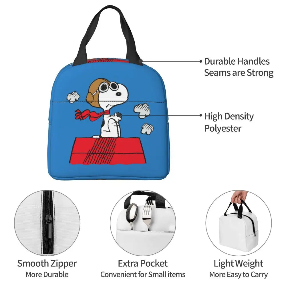 Custom Funny Cartoon Snoopy Lunch Box Waterproof Thermal Cooler Food Insulated Lunch Bag Kids For Kids Portable Picnic Tote Bags