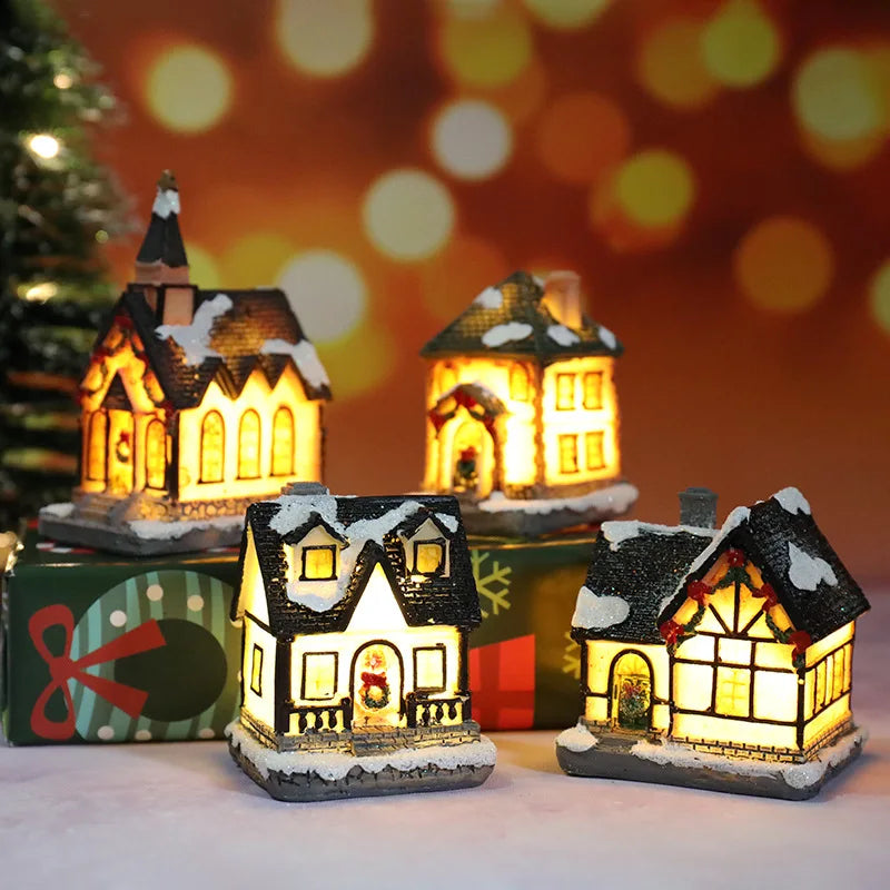 2022 LED Christmas Decorations Resin Small House Micro Landscape XMS Ornament Christmas Gift Decorative Figurines  Home Decor