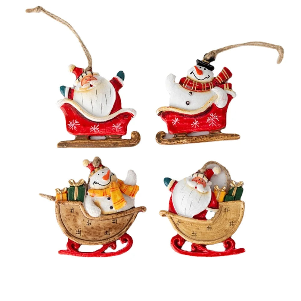 Christmas Retro Figurines Ornament Santa Claus Snowman Sleigh Tree Resin Decoration for Fairy Garden Doll House Home Decor