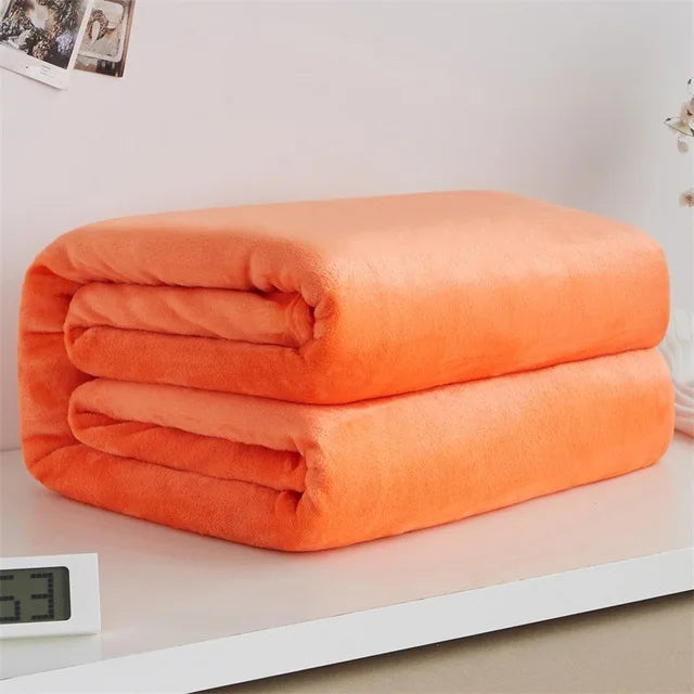 230GSM Coral Fleece Flannel Blankets For Beds Solid Blue Pink Soft Warm Thin Bedspread Sofa Cover Faux Fur Plaid Blanket