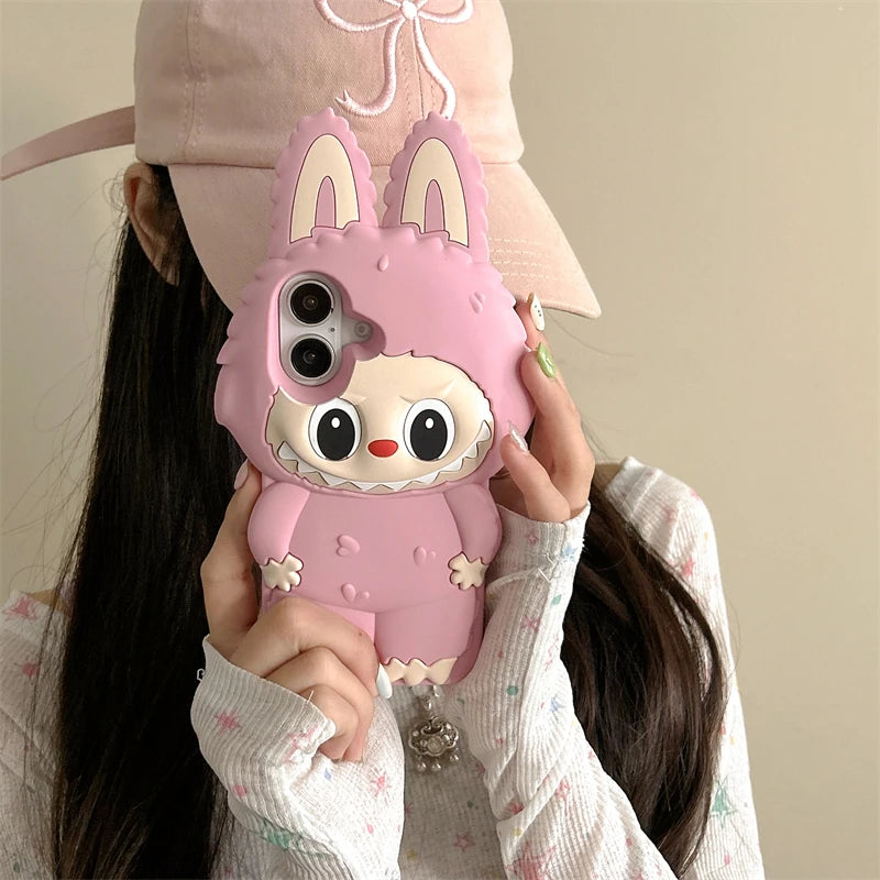 For iPhone 16 promax 15 14 Plus 13 12 Pro Max Phone Case 3D Labubu Cute New Cartoon Kawaii Soft Silicone iphone 16Pro Cover