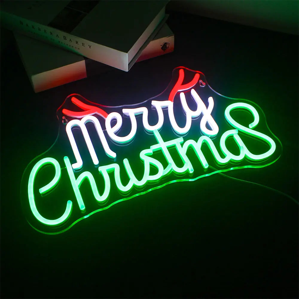 Merry Christmas Neon Sign Red Green LED Lights With Small Decor Dimmable Room Decoration For Festival Home Party Wall Lamp Signs