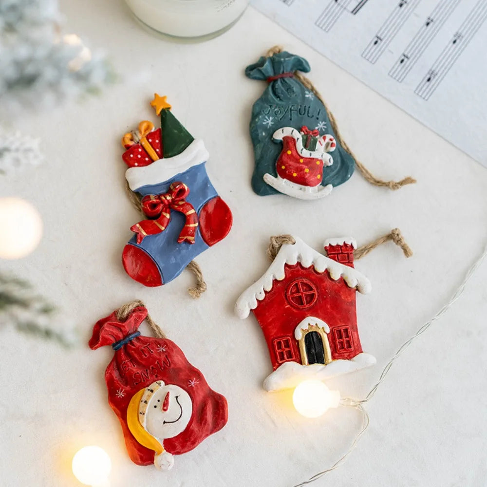 New Christmas Resin Pendant Xmas Tree Decoration Christmas Socks Gift House DIY Kids Toys Gifts Xmas Ornaments Navidad 2024