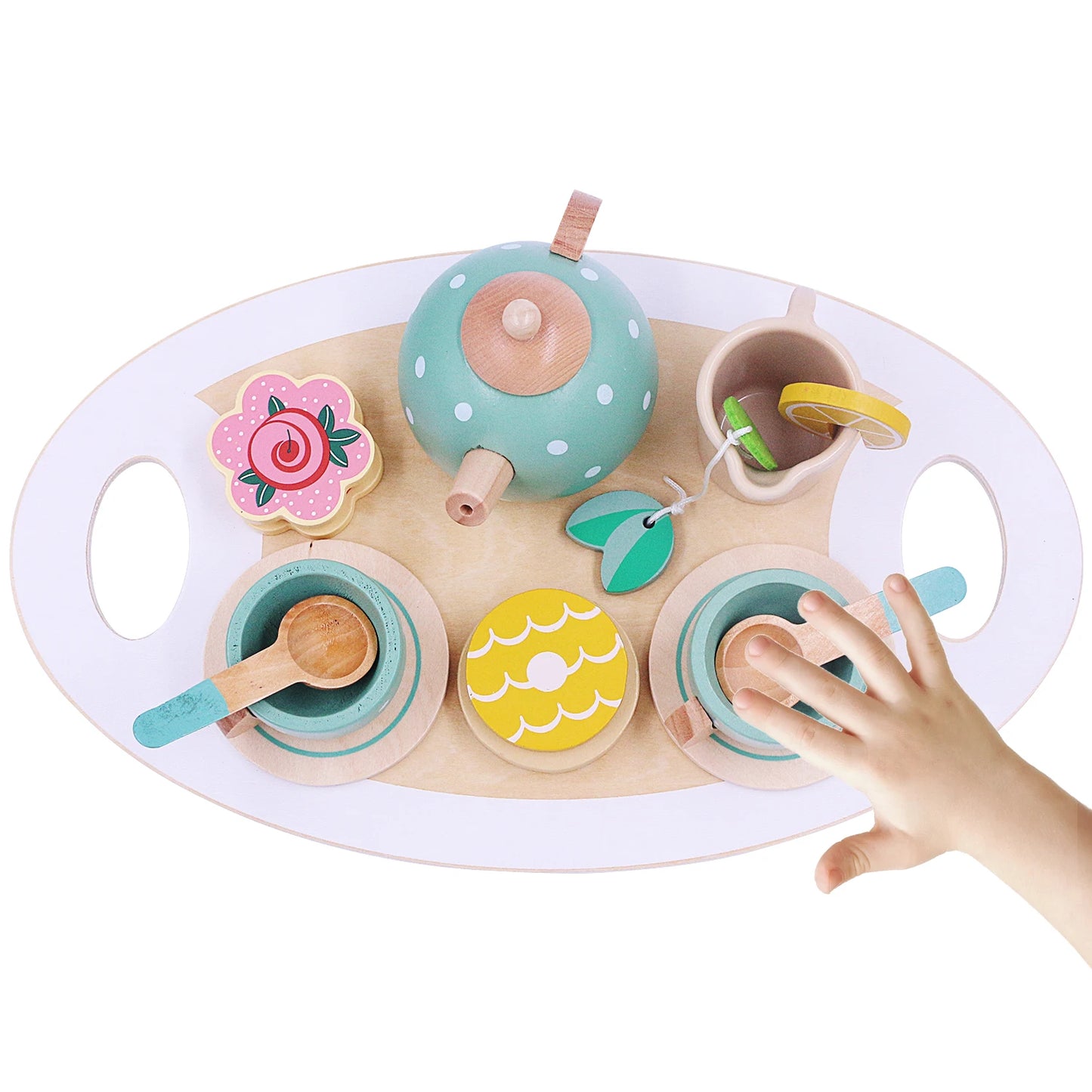 Wooden Tea Set Toys Pretend Play Kitchen Accessories for Kids Food Afternoon Tea Role Play Game for Toddlers Girls Boys Gifts