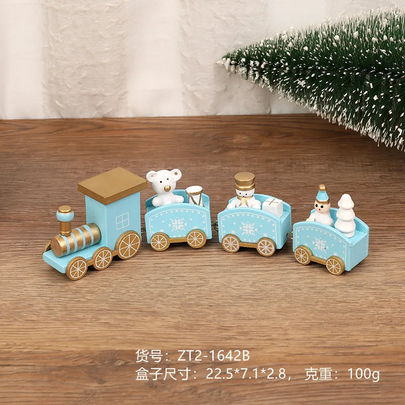 Christmas Decorations Wooden Four Section Small Train Festival Children's Gifts Toy Window Christmas Tree Ornaments Set Box