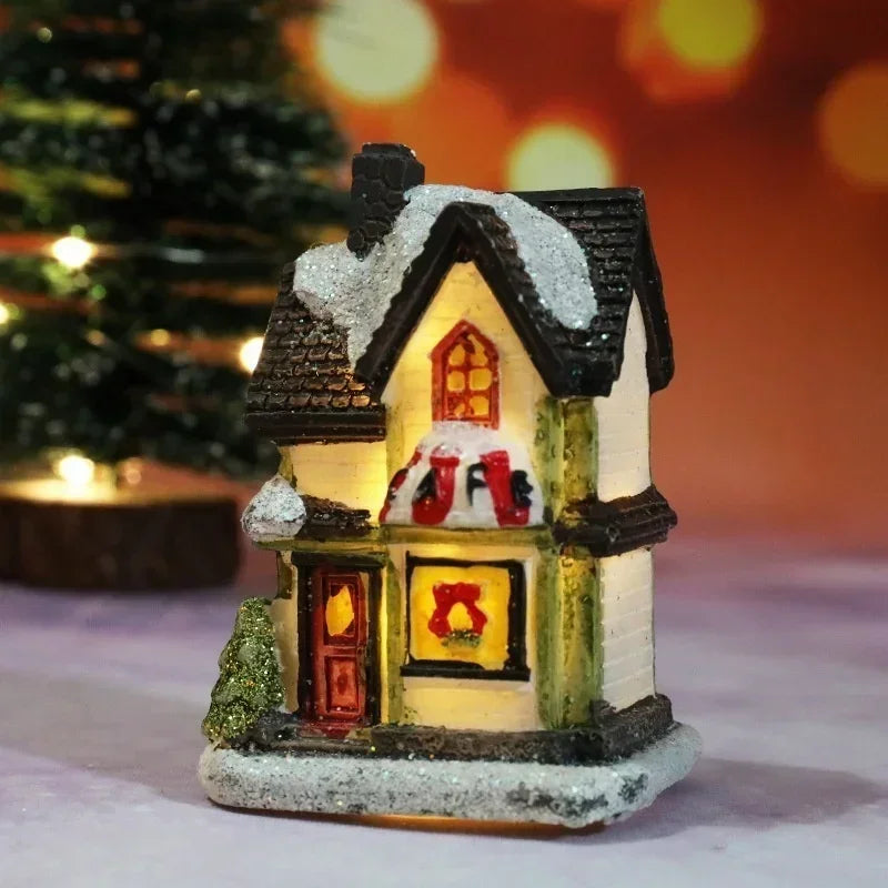 Christmas Home Decoration Miniature Village House Building Ornaments Resin LED Buildings Gift