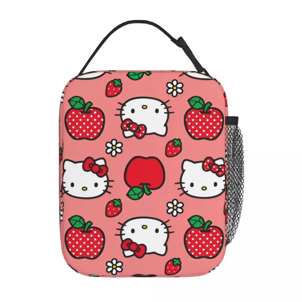 Hello Kitty Apple Strawberry Flower Pattern Insulated Lunch Bag Cooler Bag Meal Container Leakproof Tote Lunch Box School Travel