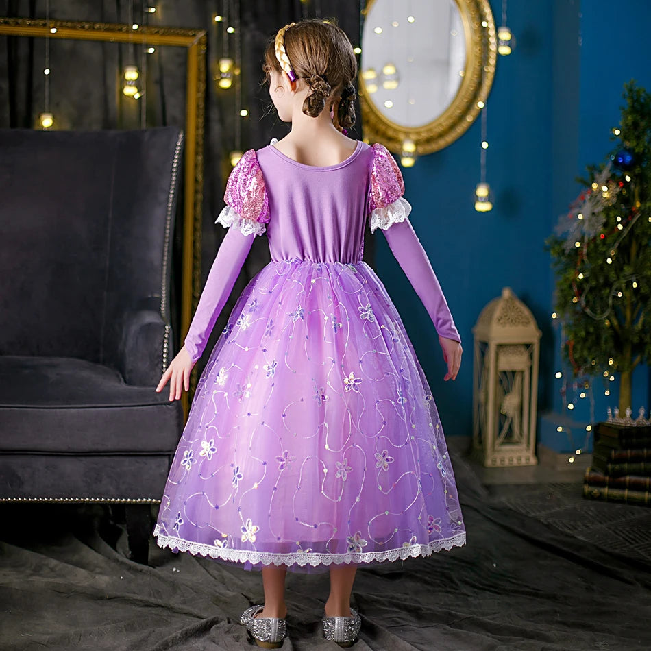 Children Girl Rapunzel Dress Kids Tangled Disguise Carnival Girl Princess Costume Birthday Party Gown Outfit Clothes 2-10 Years