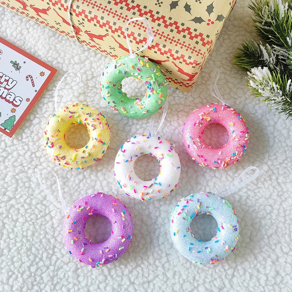 1Box Christmas Ball Macaron Ice Cream Donut Candy Shape Christmas Tree Pendant 2023 Home New Year Navidad Christmas Decor 2024