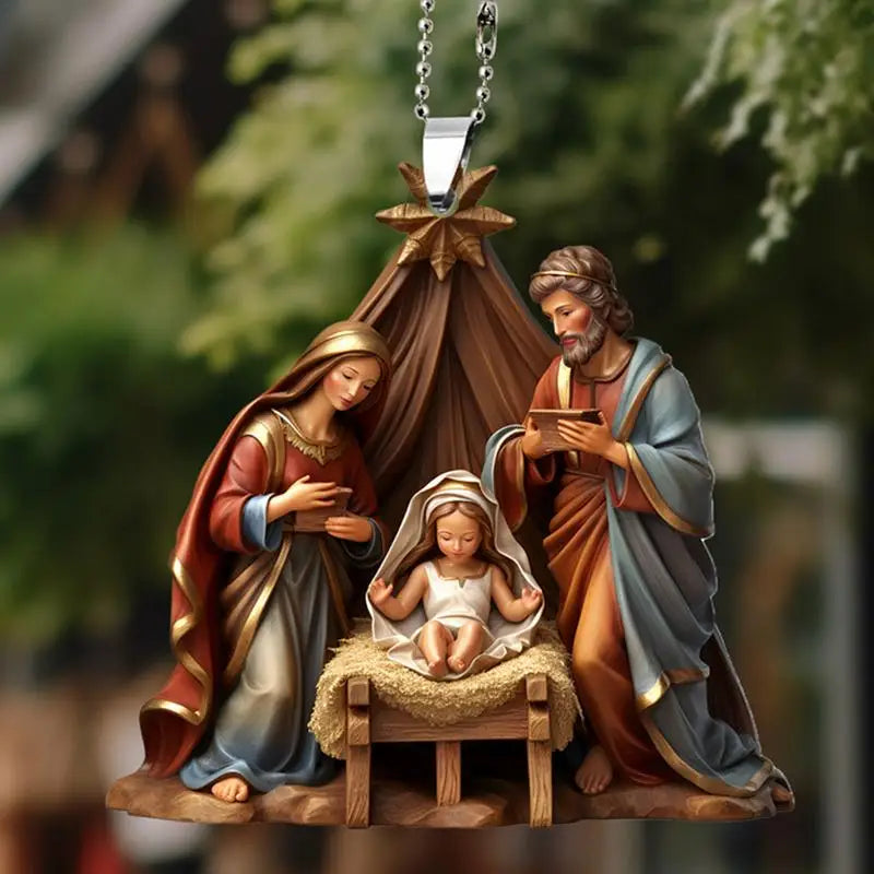 2024 New 3D Christmas Nativity Scene Ornaments Easter Acrylic Car Hanging Christmas Tree Decoration For 2024 New Year