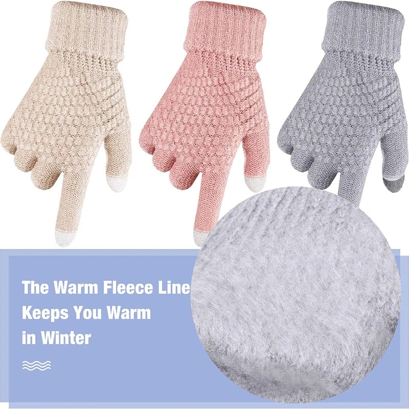 New Women Plush Thicken Touch Screen Gloves Adult Soft Warm Fleece Lined Knit Gloves Female Elastic Cuff Texting Gloves Unisex