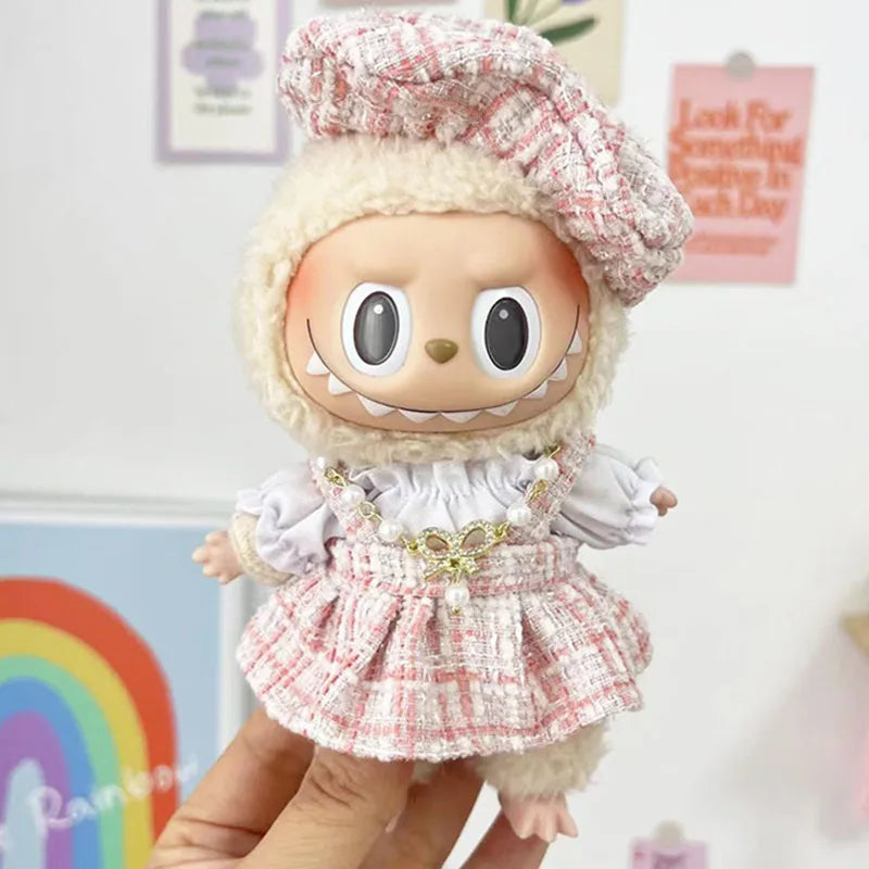 17cm Labubu Clothes Cute Mini Plush Doll's Outfit Accessories Suit Overalls Dress Hairpin for Labubu Dolls Fans Children Gift