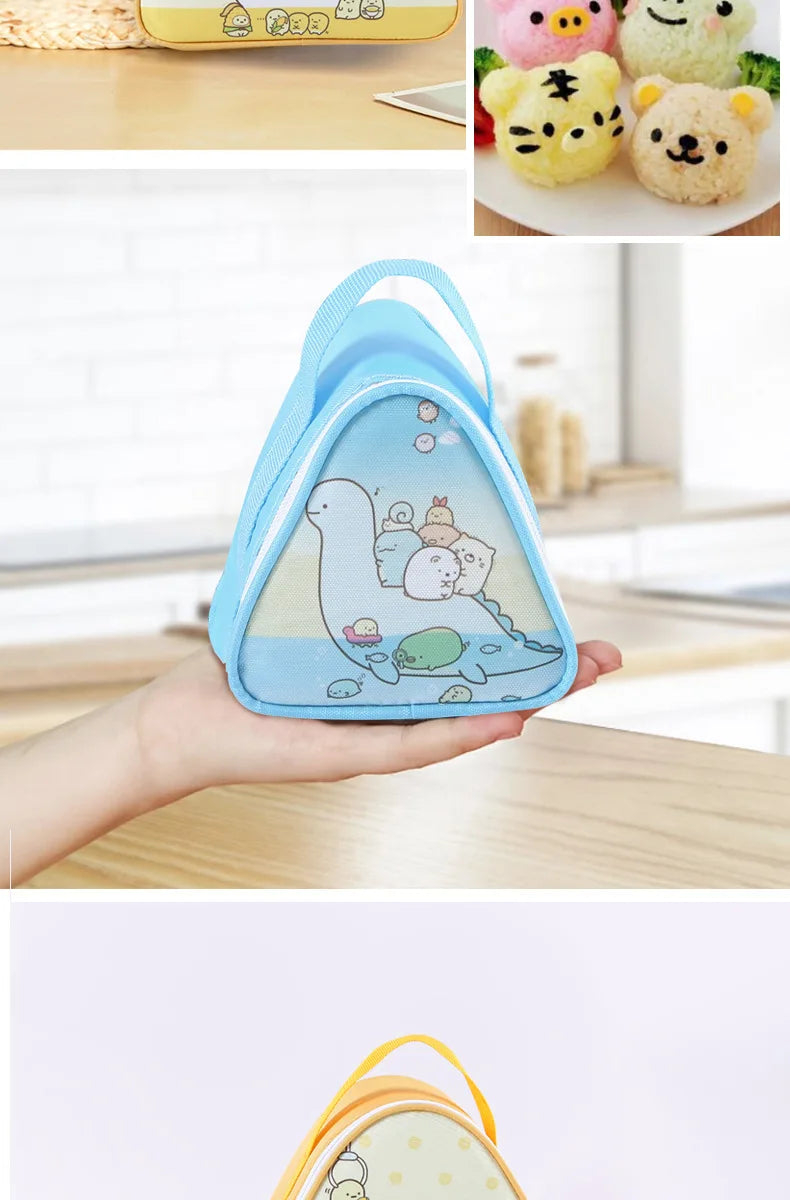 Breakfast Insulation Thermal Bag Small Triangular Rice Ball Lunch Box Bags Cute Portable Food Bento Fresh Pouch for Women Kids