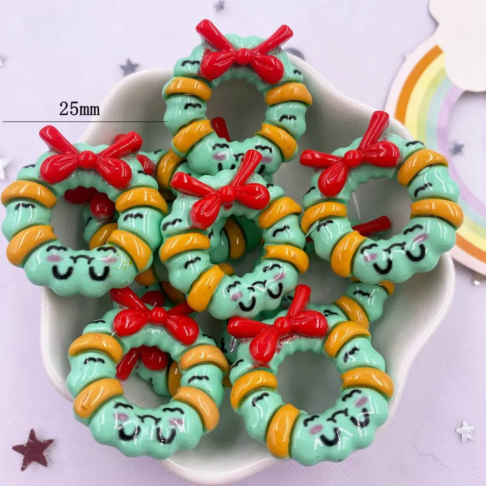 Resin Kawaii Colorful Santa Trees Elk Snowman Bells Flatback Stone Cartoon Christmas Figurine 10PCS Scrapbook DIY Decor Crafts