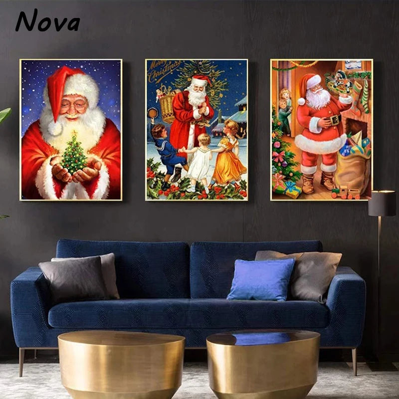 Christmas Canvas Poster Scenery Oil Painting and Prints Christmas Decoration Gift Wall Art Picture for Living Room Decor Cuadros