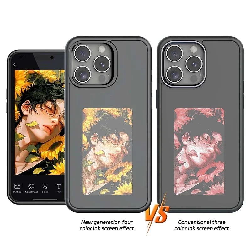 NFC Function Smart Phone Case For iphone 16 15 14 13 Pro Max E ink 4 Color Screen DIY Fashion Phone Cover Cartoon Girl New Funda