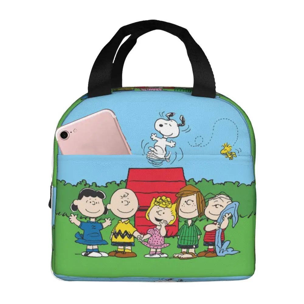 Custom Cute Cartoon Snoopy Insulated Lunch Box for Women Portable Warm Cooler Thermal Lunch Bag Picnic Food Container Tote Bags