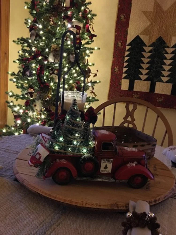 Home Decor Christmas Red Truck Automobile Car with Lights Boy Gift Resin Ornament Craft Waterproof Garden Yard Tree Decoration