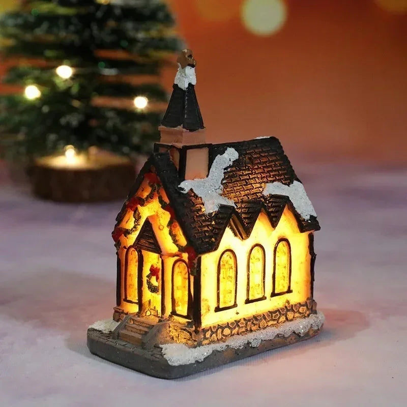 Christmas Home Decoration Miniature Village House Building Ornaments Resin LED Buildings Gift